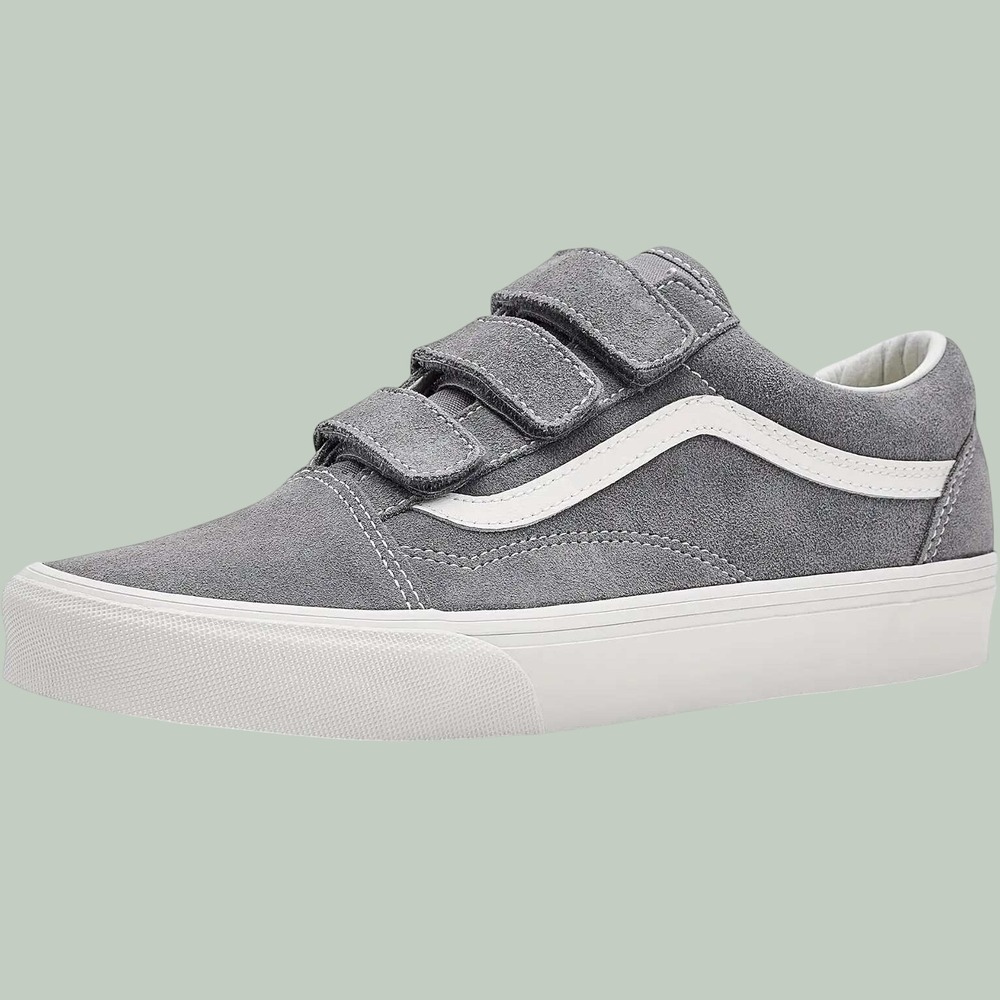 VANS Old Skool V Shoes Hook Loop Sneakers Gray Suede Canvas Men's Size 13
